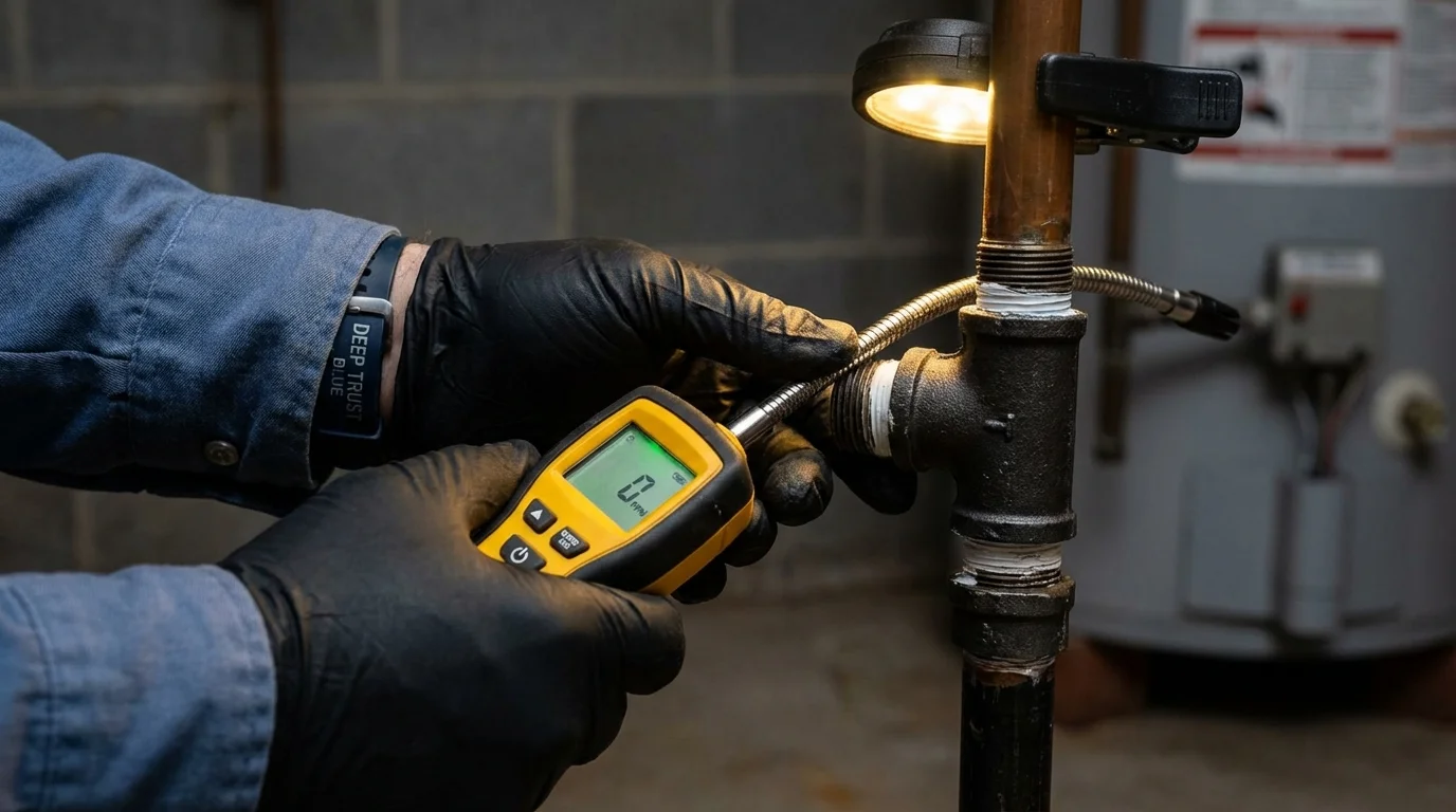 Gas leak detection with electronic sniffer by Johns Plumbing LLC in Hartville